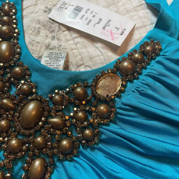 cache vintage y2k deadstock metal jeweled blue cinched halter top size small - Picture 5 of 7